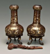 Pair Chinese lacquer vases, sc
