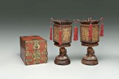Pair Chinese lanterns, lacquer