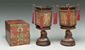Pair Chinese lanterns, red lac