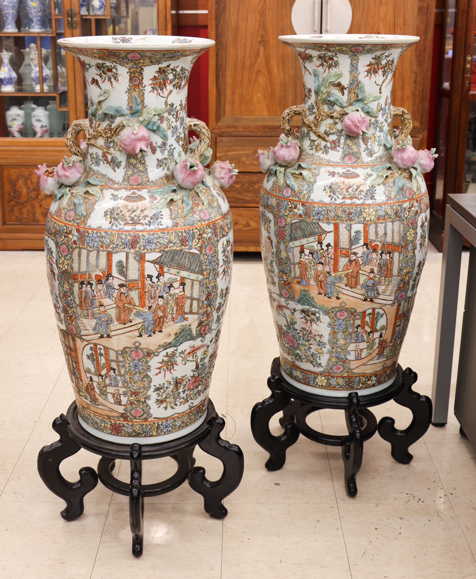 Pair Chinese Large Canton Porcelain