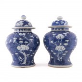 PAIR CHINESE LIDDED BLUE & WHI