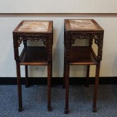 PAIR CHINESE MARBLE INSET CARV