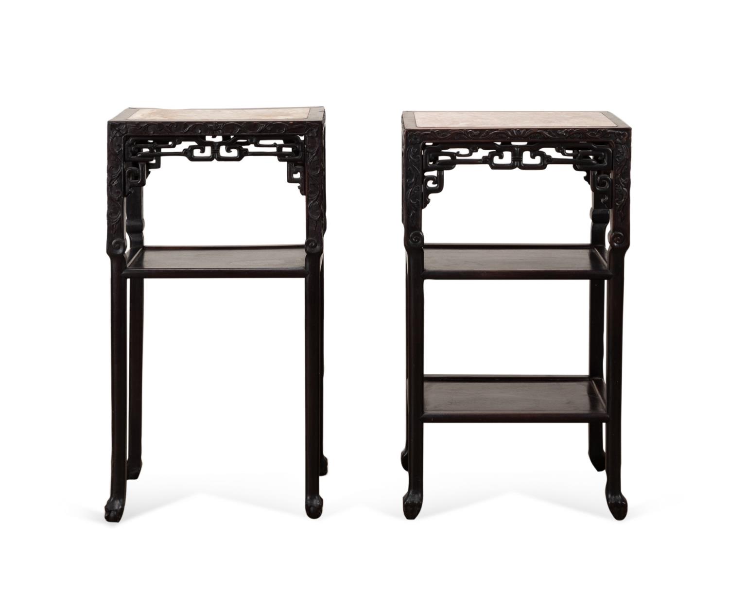 PAIR CHINESE MARBLE INSET STANDS OR