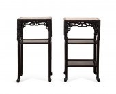PAIR CHINESE MARBLE INSET STAN