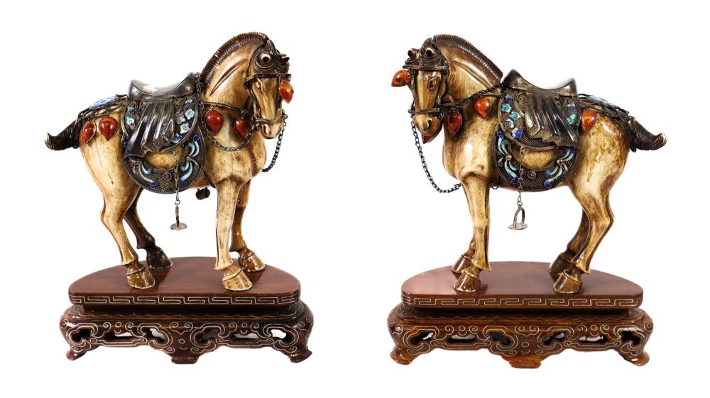 PAIR, CHINESE MINIATURE CAPARISONED
