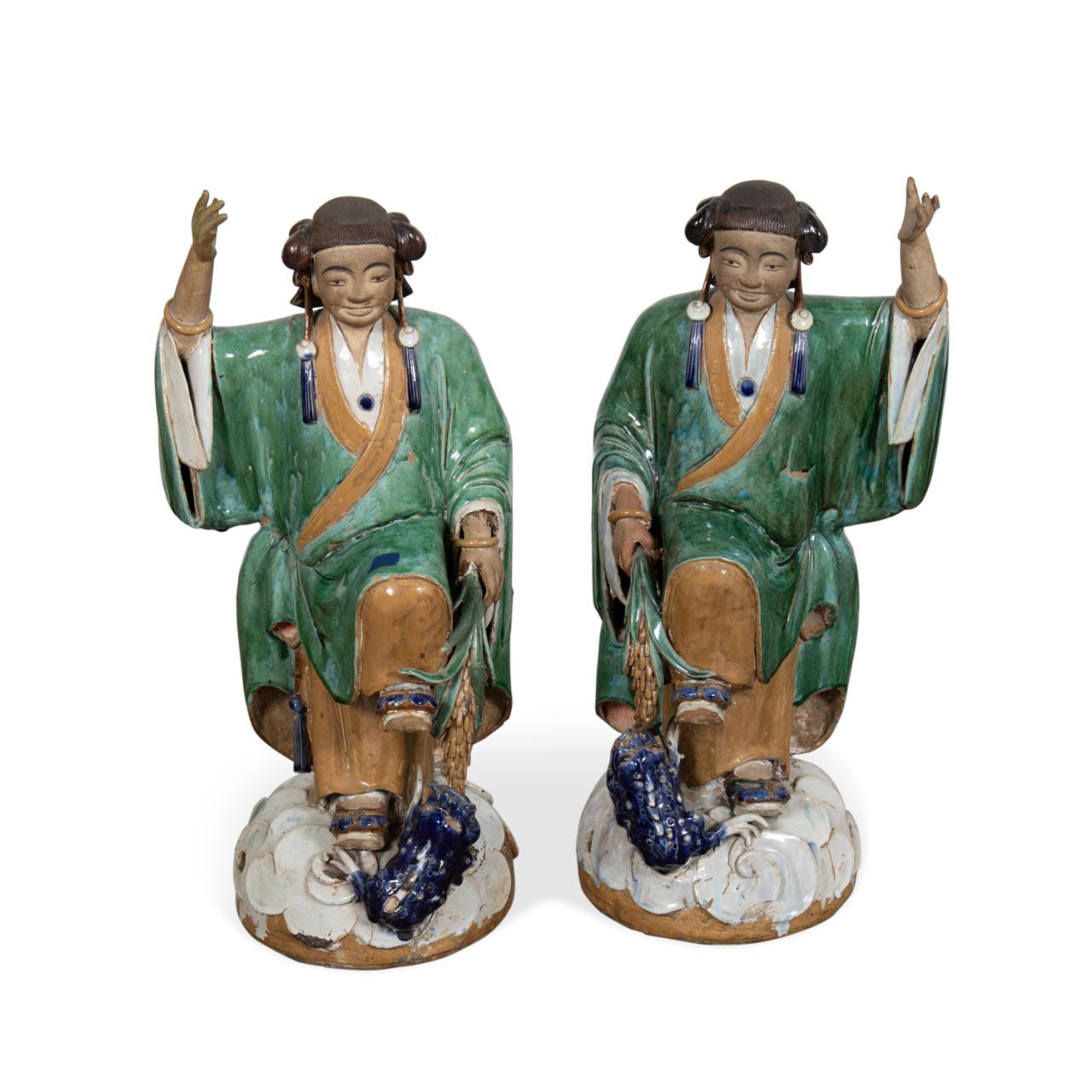 PAIR CHINESE MOON GODDESS FIGURES