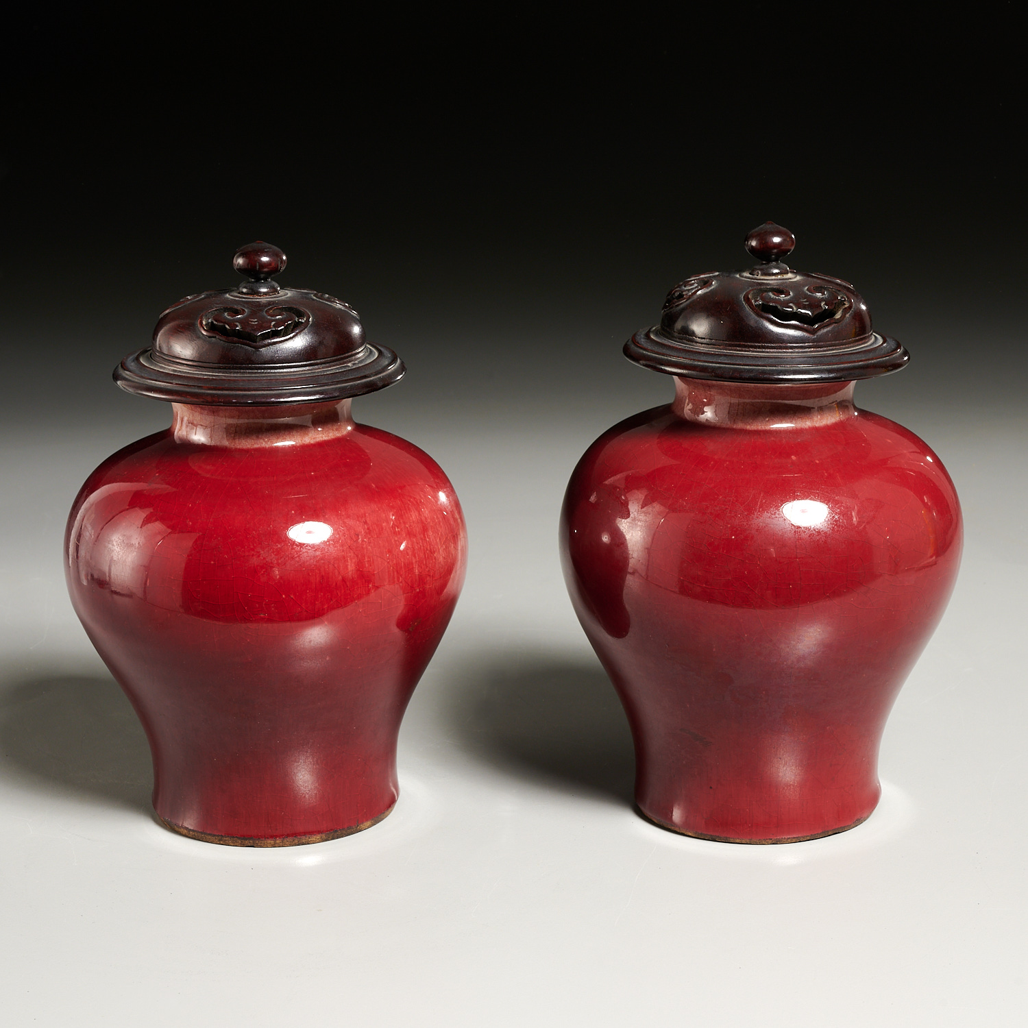 PAIR CHINESE OXBLOOD GLAZED