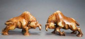 PAIR CHINESE OXEN HARDSTONE CA