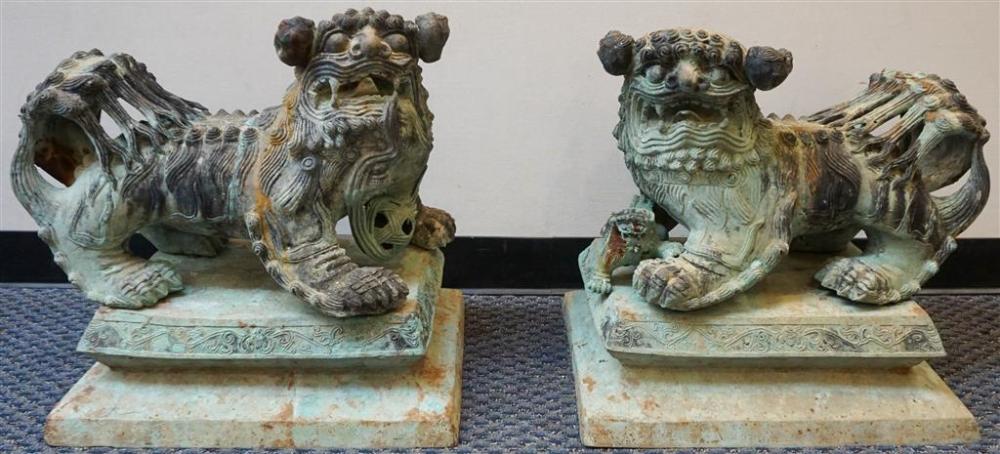 PAIR CHINESE PATINATED METAL FOO