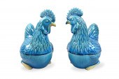 PAIR CHINESE PEACOCK GLAZE ROO