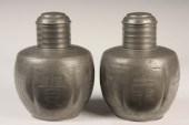 PAIR CHINESE PEWTER TEA CADDIE