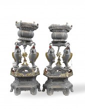 PAIR CHINESE PEWTER TWIN FISH