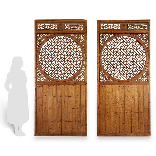PAIR CHINESE PINE & ELMWOOD WALL