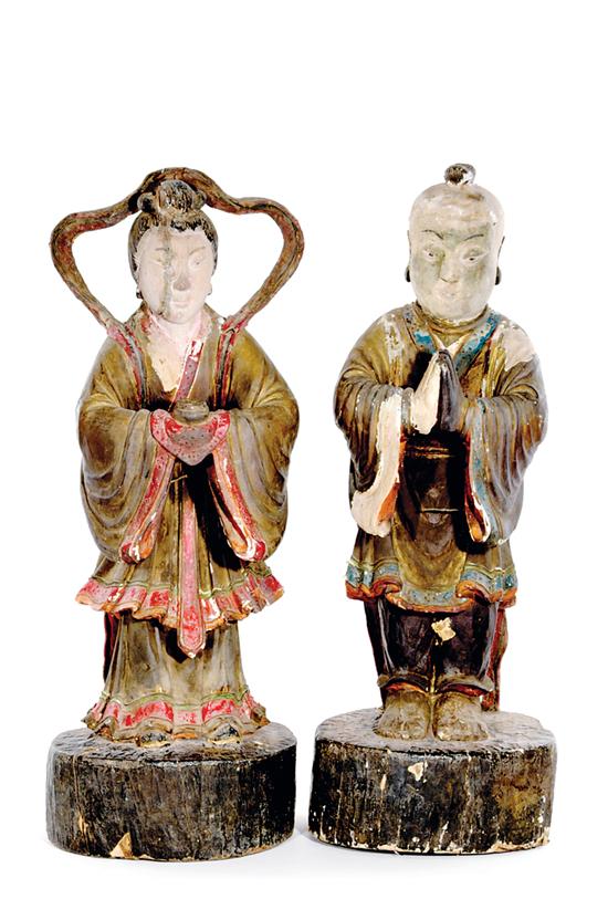 Pair Chinese polychrome carved wood