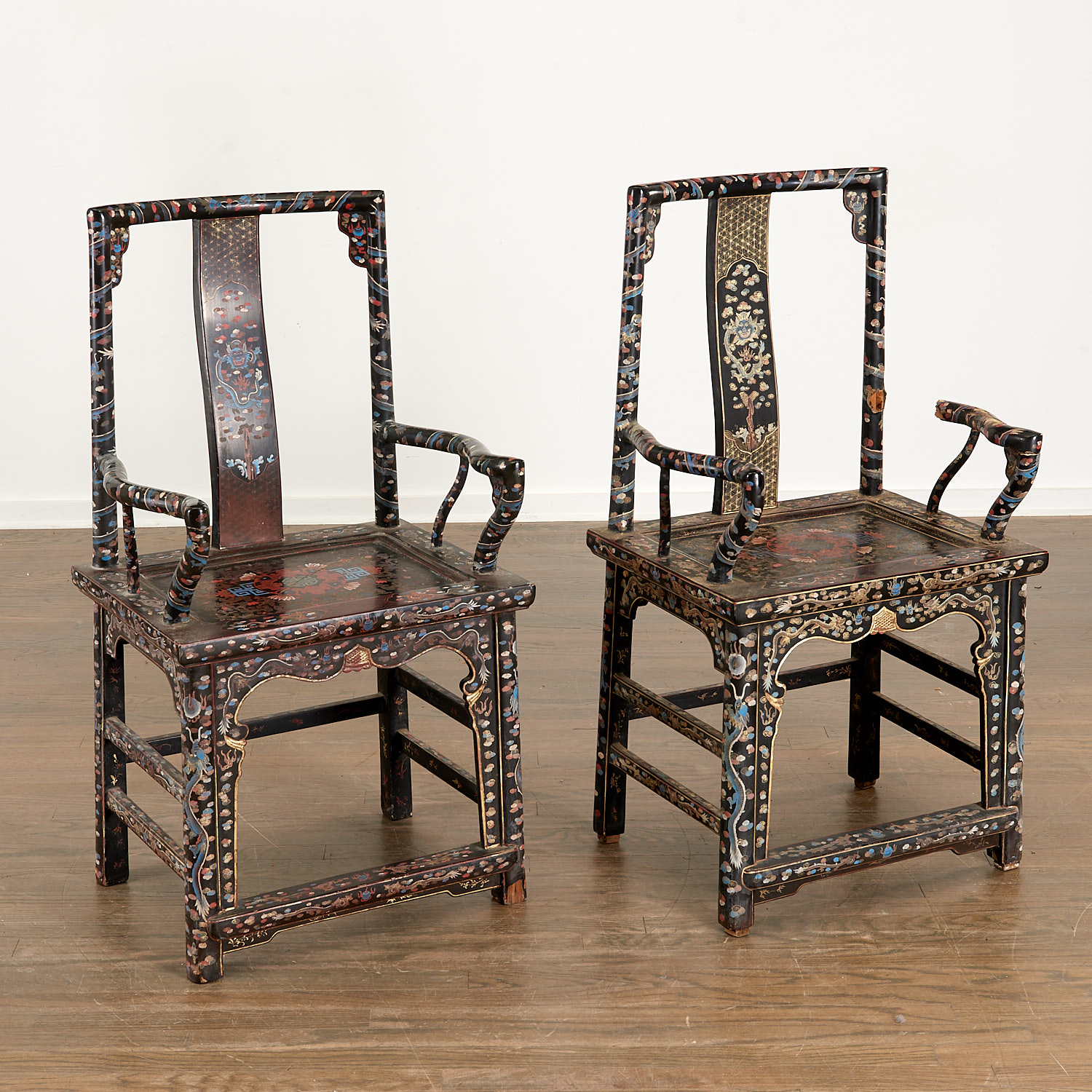 PAIR CHINESE POLYCHROME LACQUER