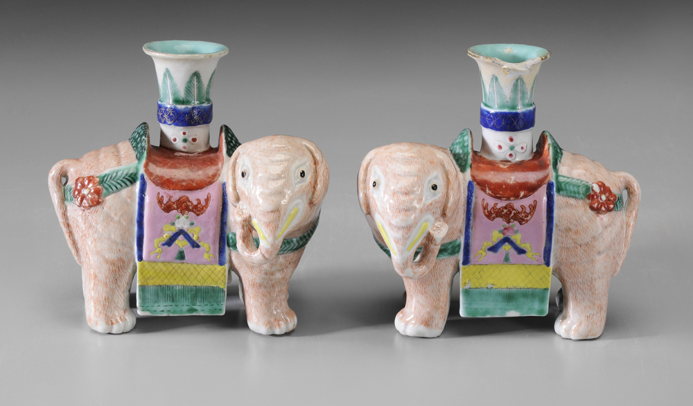 Pair Chinese Porcelain Elephants