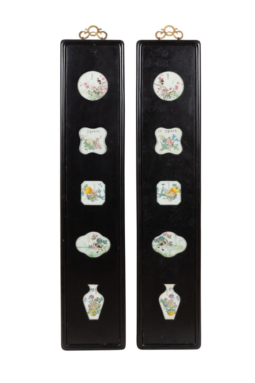 PAIR CHINESE PORCELAIN INSET WOODEN