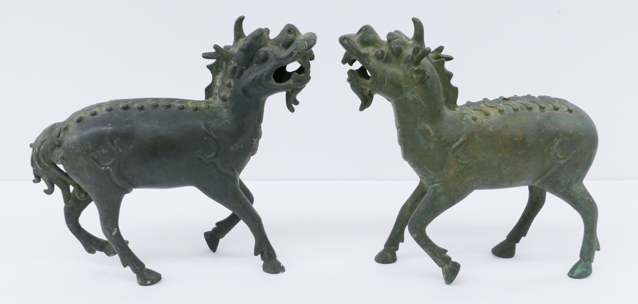 Pair Chinese Qing Bronze Qilin