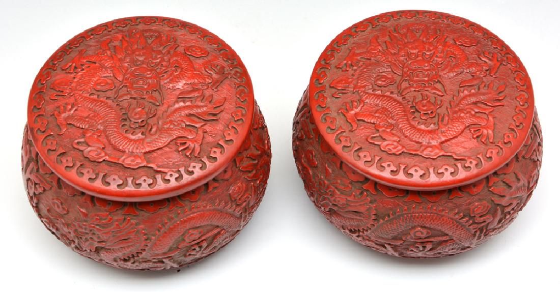 PAIR CHINESE RED CINNABAR ROUND
