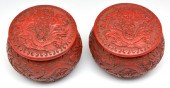 PAIR CHINESE RED CINNABAR ROUN