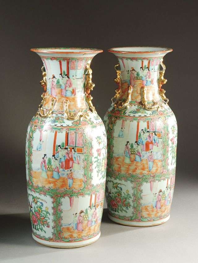 PAIR CHINESE ROSE MEDALLION VASES