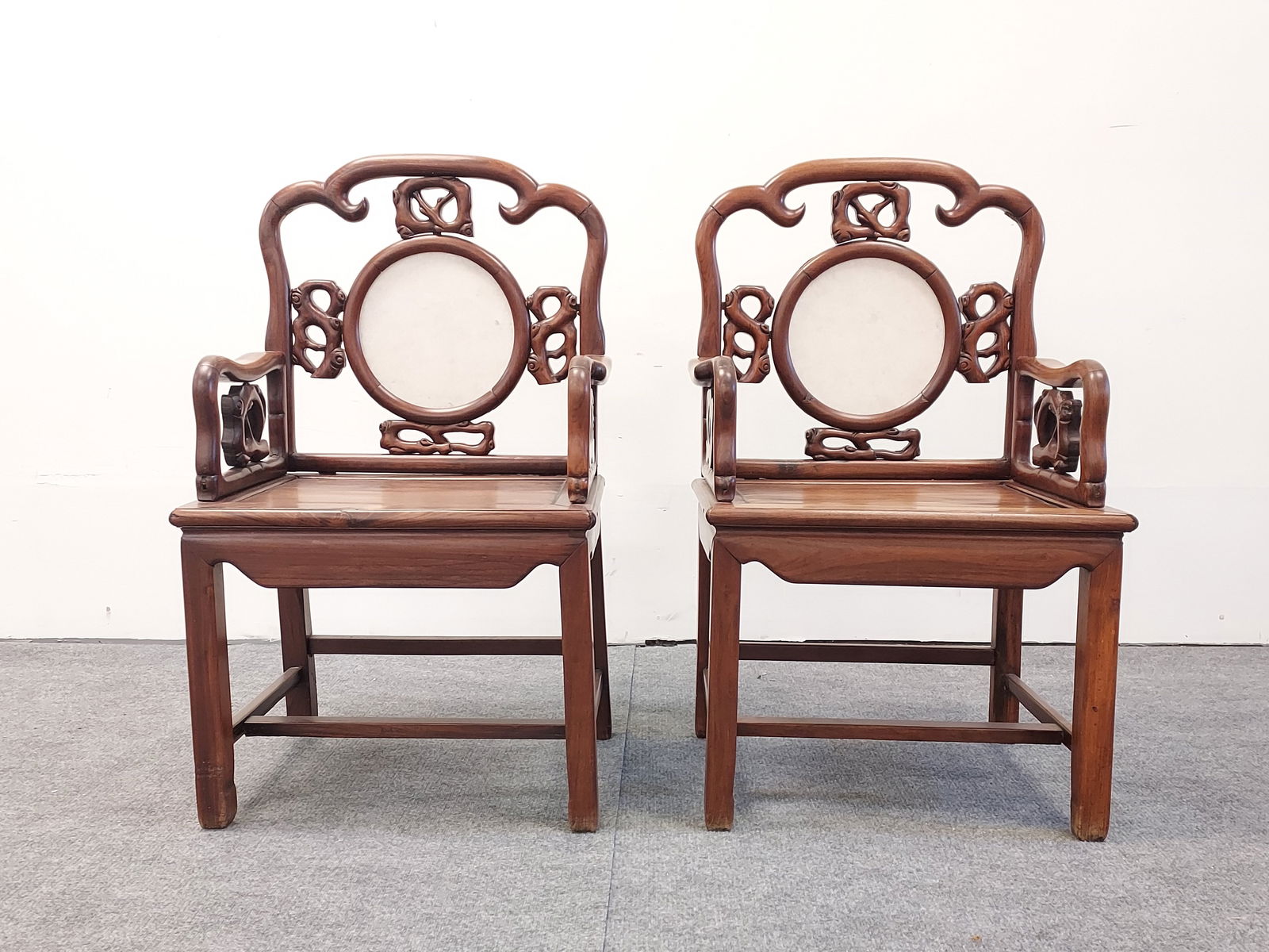 PAIR CHINESE ROSEWOOD & MARBLE
