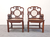 PAIR CHINESE ROSEWOOD & MARBLE
