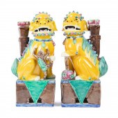 PAIR CHINESE SANCAI FU LION JO