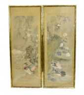 PAIR CHINESE SILK PAINTING W/M