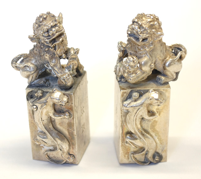 PAIR CHINESE SILVER SEAL/STAMPS the