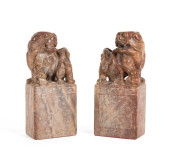 PAIR CHINESE SOAPSTONE GUARDIA
