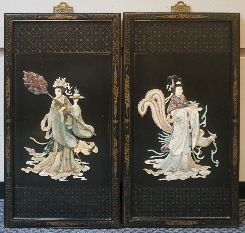 PAIR CHINESE SOAPSTONE MOUNTED