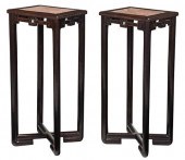 PAIR CHINESE STONE AND HARDWOO