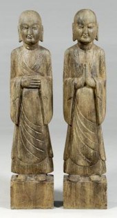 Pair Chinese stone lohans: car
