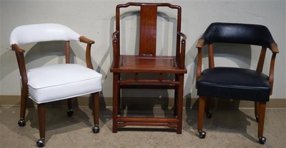 PAIR CHINESE TEAK ARMCHAIRS AND TWO