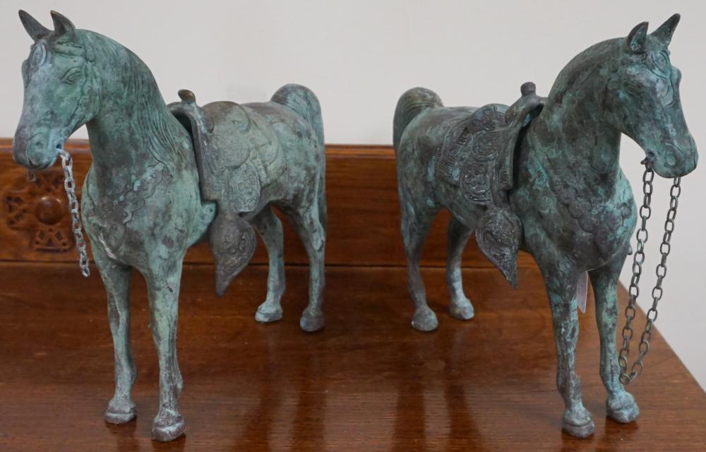 PAIR CHINESE VERDIGRIS BRONZE HORSE