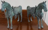 PAIR CHINESE VERDIGRIS BRONZE