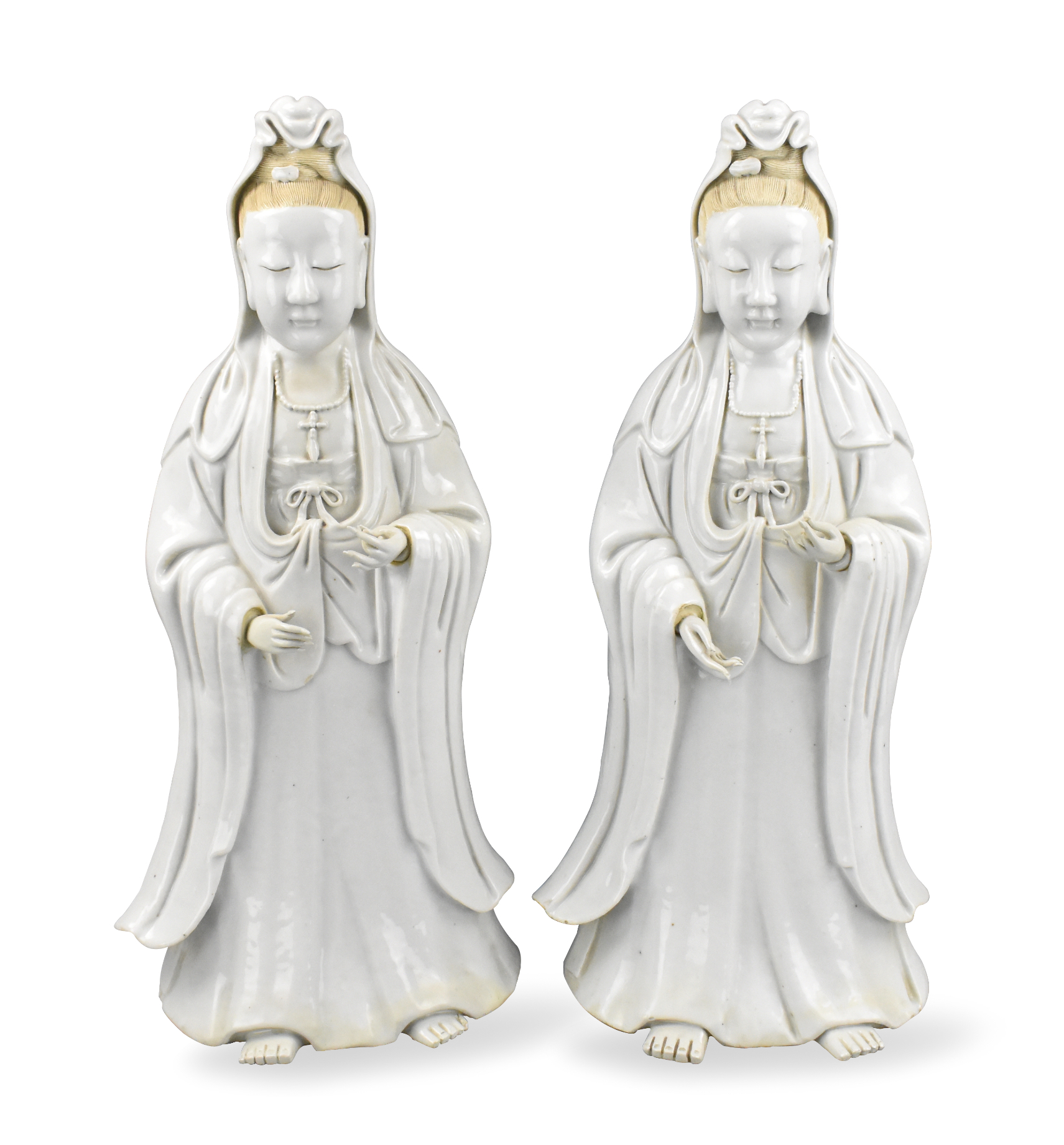PAIR CHINESE WHITE GLAZED GUANYIN