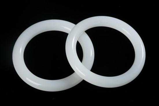 PAIR CHINESE WHITE JADE BANGLES.