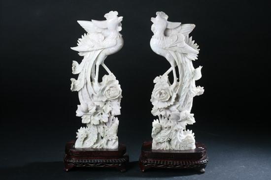 PAIR CHINESE WHITISH JADEITE FIGURE