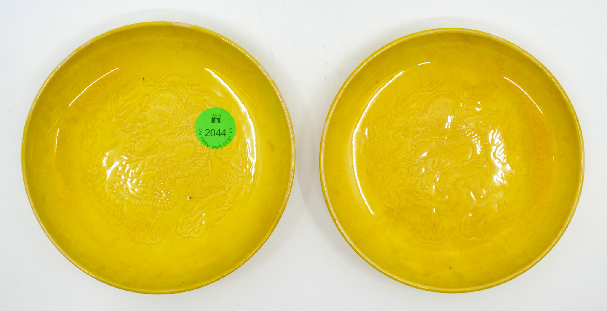 Pair Chinese Yellow Glazed Dragon