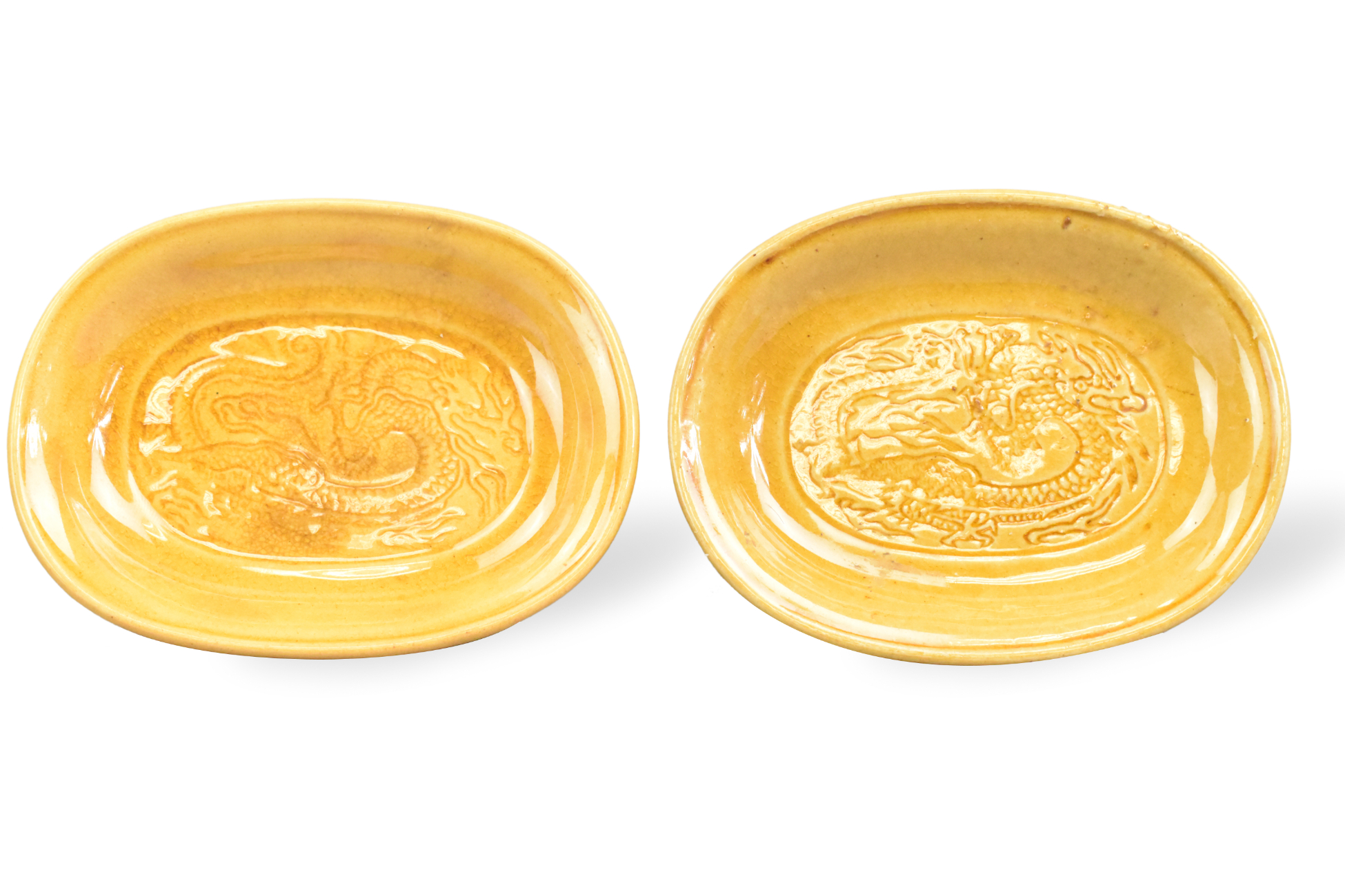 PAIR CHINESE YELLOW GLAZED OVAL