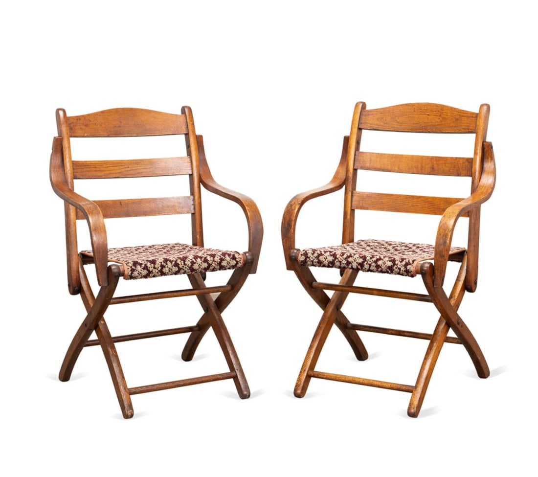 PAIR CIVIL WAR STYLE OAK FOLDING