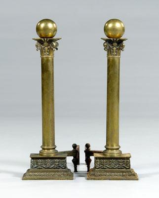 Pair classical brass andirons: each