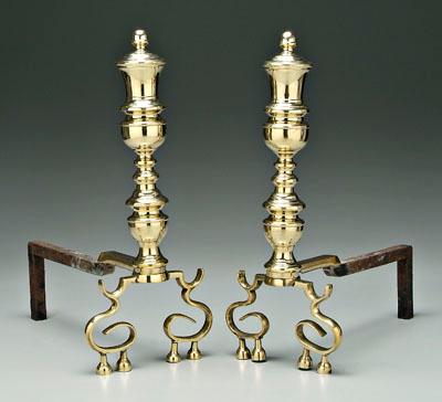 Pair classical brass andirons: spur