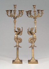 Pair classical bronze candelab