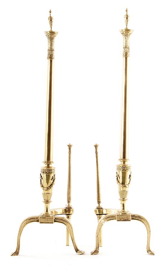 Pair Classical style brass andirons