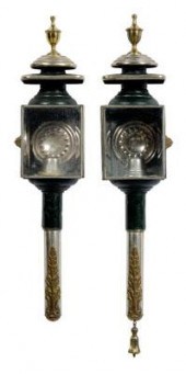 Pair coach lanterns: brass urn