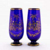 PAIR COBALT GLASS & GILT FIGUR