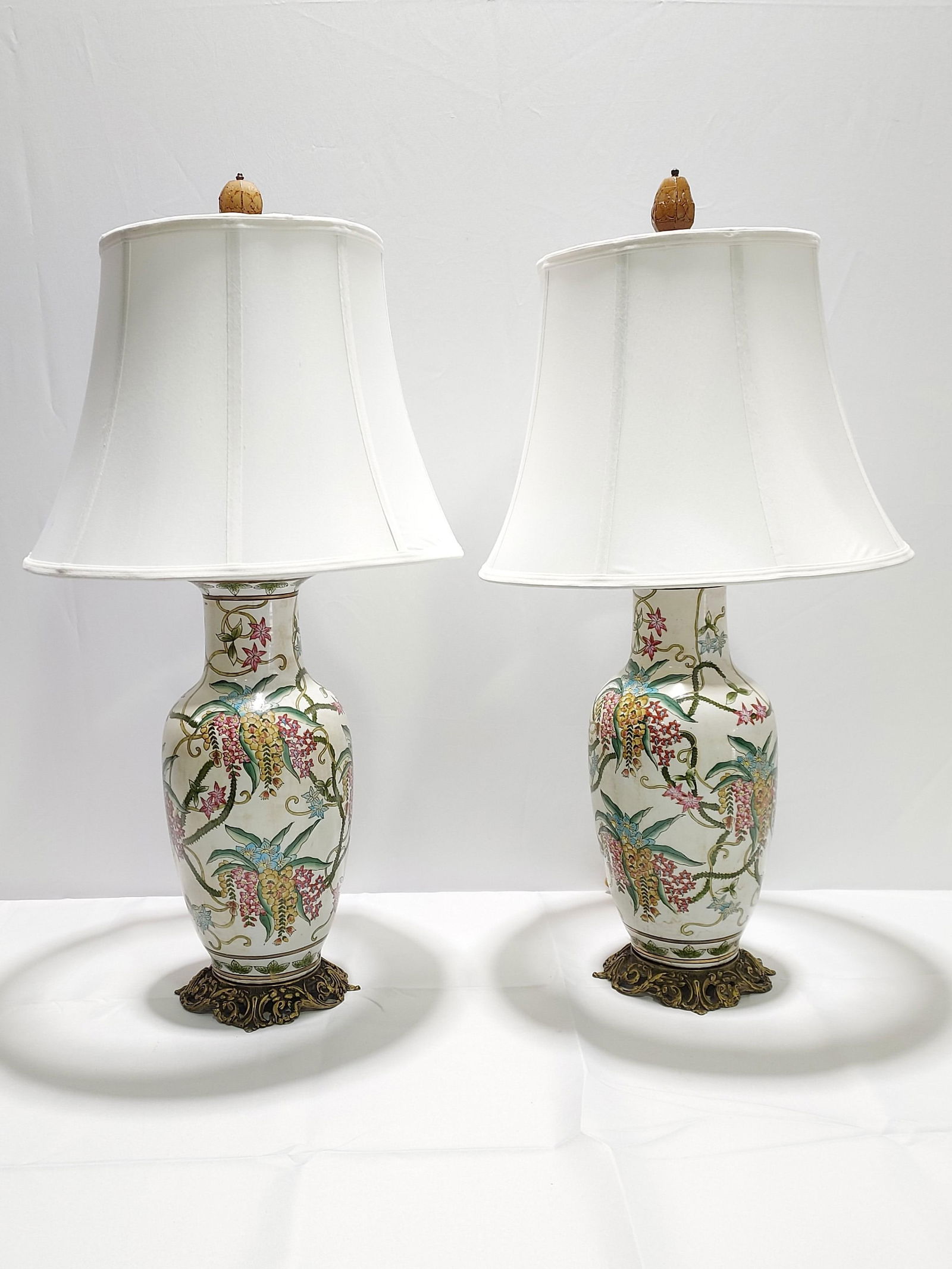 PAIR COLORFUL PAINTED PORCELAIN